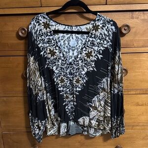FP Movement by Free People Black and Brown Floral Blouse